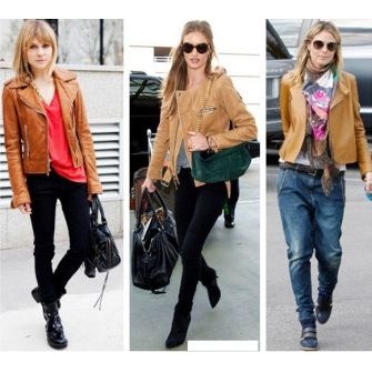 What can you wear with a brown or beige leather jacket?